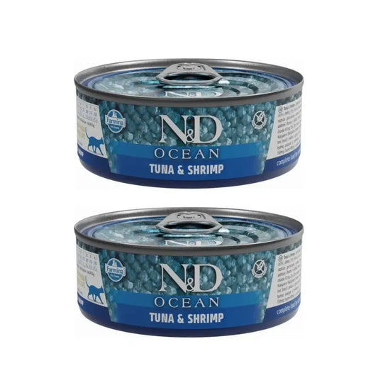 Farmina N&D Cat Ocean Tuna Shrimp Box 24X70Gr, Confezione Da 2
