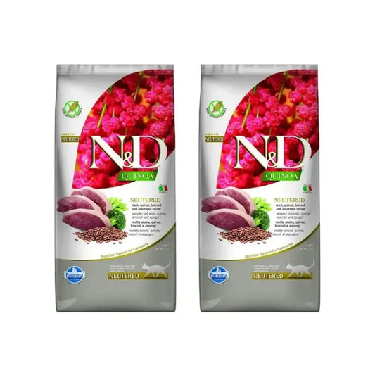 Farmina N&D Cat Quinoa Neutered Duck 5Kg, cibo per gatti, Confezione da 2