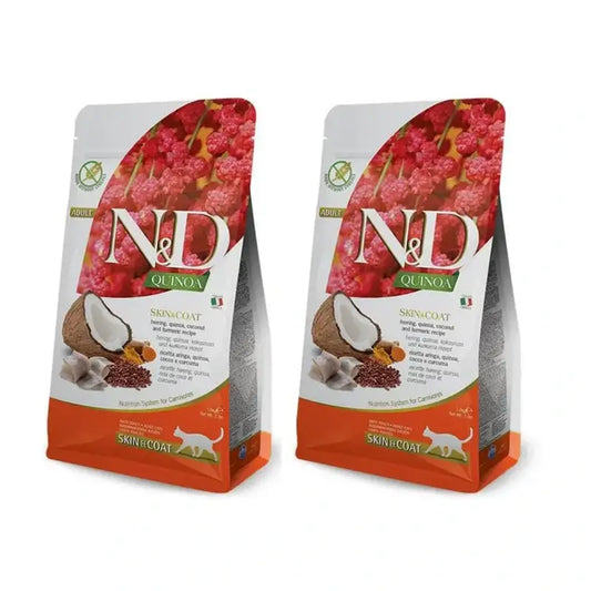 Farmina N&D Cat Quinoa Skin Coat Herring 1,5Kg, Cibo per gatti, Confezione Da 2