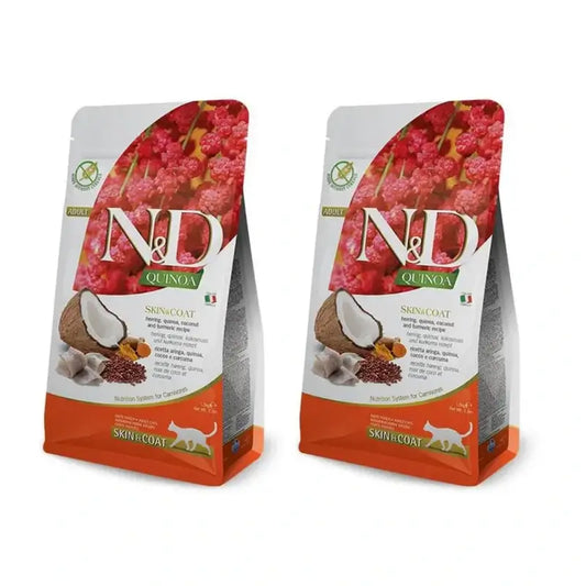 Farmina N&D Cat Quinoa Skin Coat Herring 5Kg, cibo per gatti, Confezione da 2