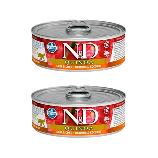 Farmina N&D Cat Quinoa Skin Coat Aringa 24X80Gr Box, Cibo umido per gatti, Confezione Da 2