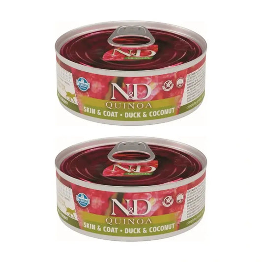 Farmina N&D Cat Quinoa Skin Coat Duck 24X80Gr Box, Cibo umido per gatti, Confezione Da 2
