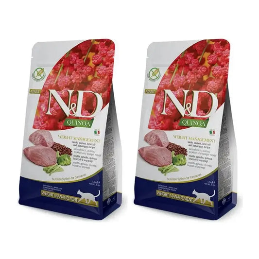 Farmina N&D Cat Quinoa Weight Management Agnello 5Kg, cibo per gatti, Confezione da 2