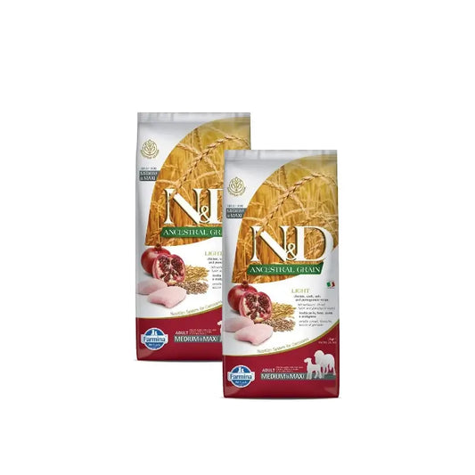 Farmina N&D Dog Ancestral Light Medium Maxi 12Kg, Cibo per cani, Confezione Da 2