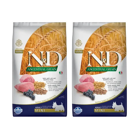 Farmina N&D Dog Ancestral Mini Lamb 7Kg, Cibo per cani, Confezione Da 2