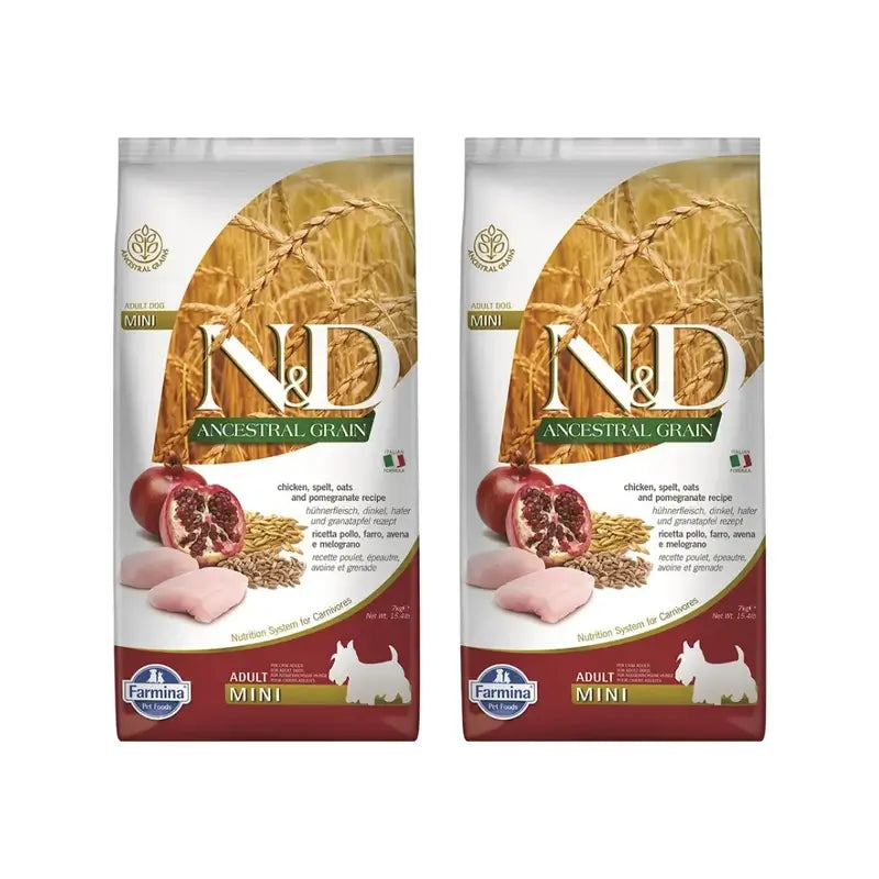 Farmina N&D Dog Ancestral Mini Chicken 7Kg, Cibo per cani, Confezione Da 2