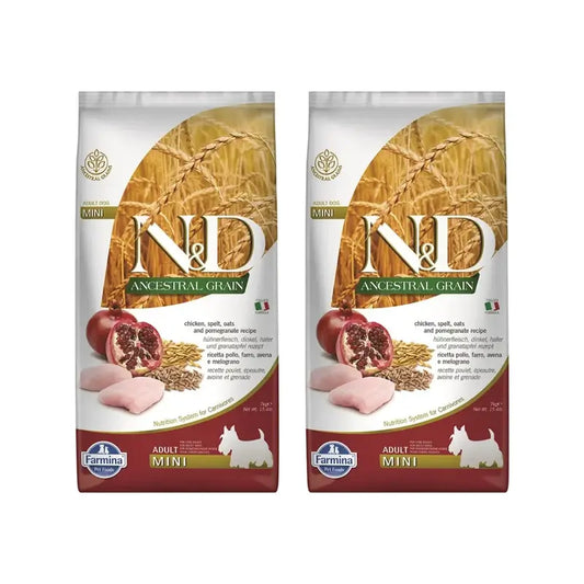 Farmina N&D Dog Ancestral Mini Chicken 7Kg, Cibo per cani, Confezione Da 2