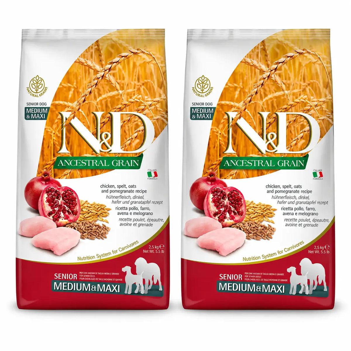Farmina N&D Dog Ancestral Senior Medium Maxi 12Kg, Cibo per cani, Confezione Da 2