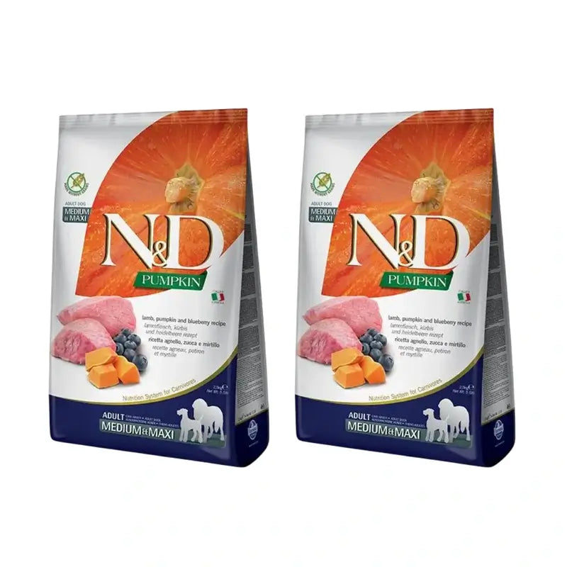 Farmina N&D Dog Pumpkin Medium Maxi Lamb 12Kg, Cibo per cani, Confezione da 2