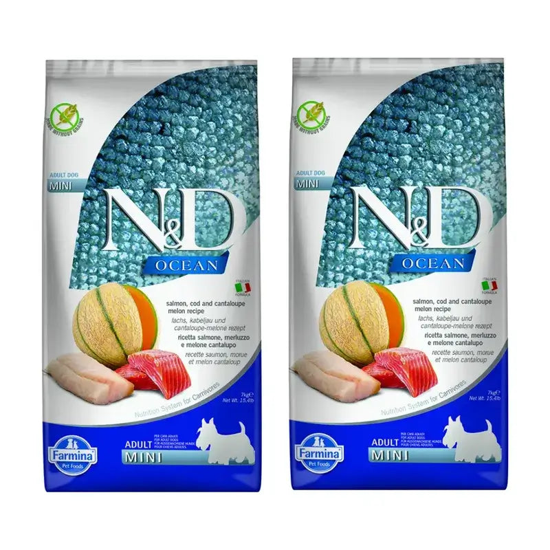 Farmina N&D Dog Ocean Salmon Codfish Mini 7Kg, Cibo per cani, Confezione Da 2