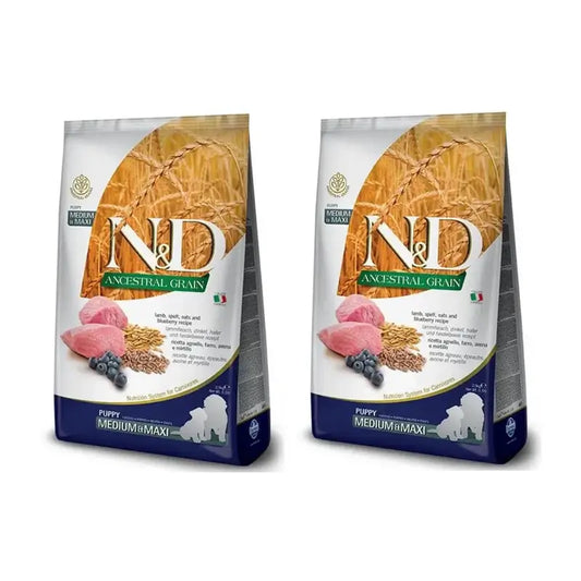 Farmina N&D Dog Puppy Ancestral Medium Maxi Lamb 12Kg, Cibo per cani cuccioli, Confezione Da 2