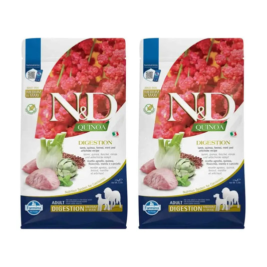 Farmina N&D Dog Quinoa Digestion Lamb Med Maxi 2,5Kg, Confezione Da 2