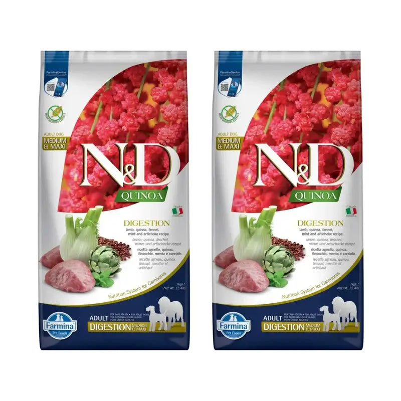 Farmina N&D Dog Quinoa Digestion Agnello Med/Maxi 7Kg, Confezione Da 2