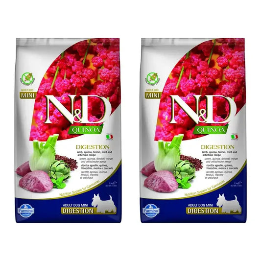 Farmina N&D Dog Quinoa Digestion Agnello Digestion Mini 2,5Kg, Cibo per cani, Confezione Da 2