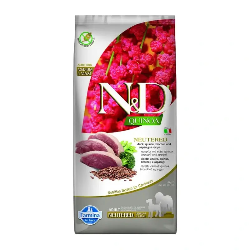 Farmina N&D Dog Quinoa Neutered Anatra Medium Maxi 12Kg, cibo per cani