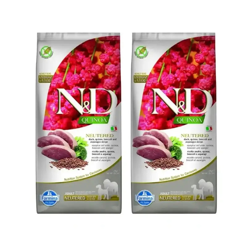 Farmina N&D Dog Quinoa Neutered Anatra Medium Maxi 12Kg, Cibo per cani, Confezione Da 2