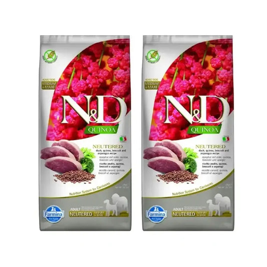 Farmina N&D Dog Quinoa Neutered Anatra Medium Maxi 12Kg, Cibo per cani, Confezione Da 2