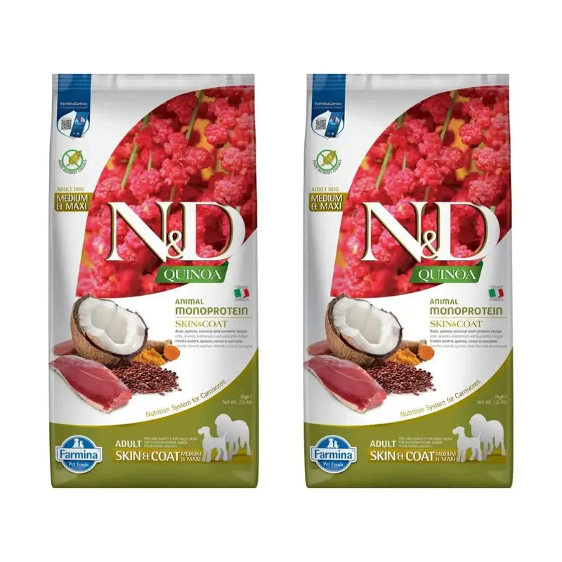 Farmina N&D Dog Quinoa Skin Coat Anatra Med/Maxi 7Kg, Confezione Da 2