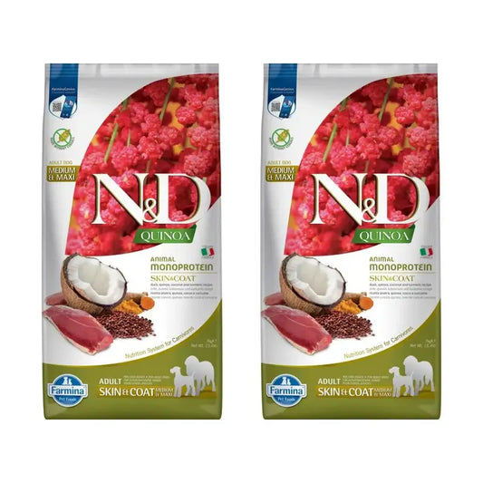 Farmina N&D Dog Quinoa Skin Coat Anatra Med/Maxi 7Kg, Confezione Da 2
