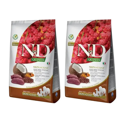 Farmina N&D Dog Quinoa Skin Coat Venison 7Kg, Cibo per cani, Confezione Da 2