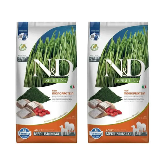 Farmina N&D Dog Spirulina Medium Maxi Aringa 7Kg, Confezione Da 2