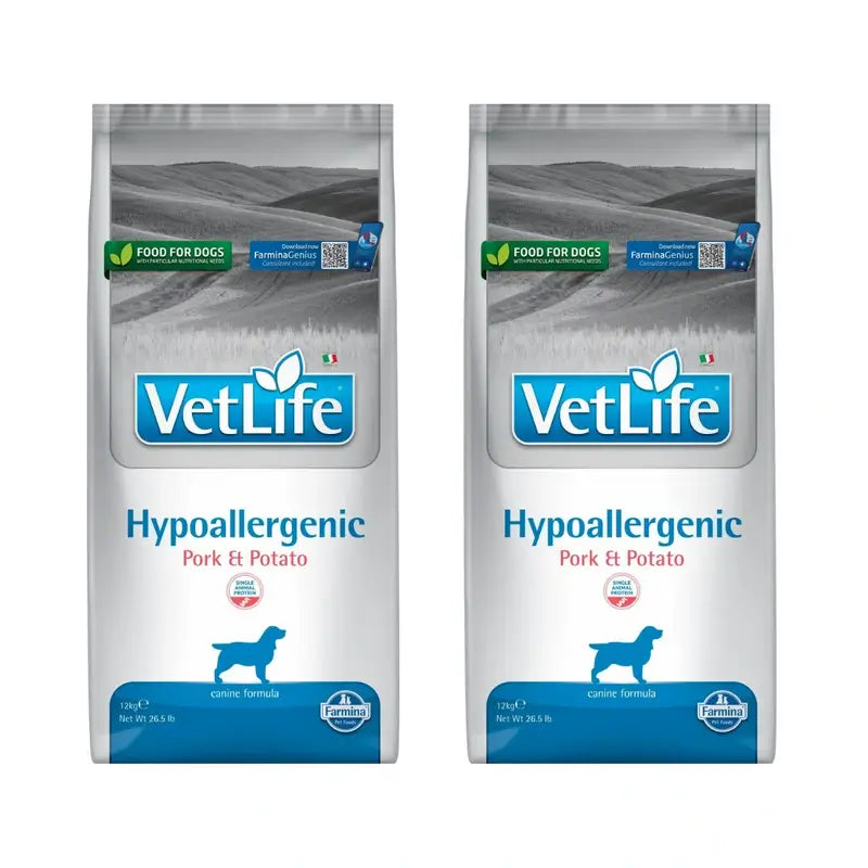 Farmina Vet Life Dog Hypoallergenic Pork Adult 12Kg, Cibo per cani, Confezione da 2
