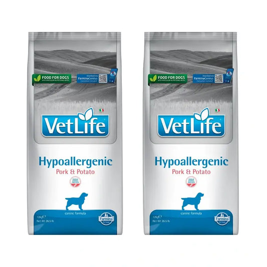 Farmina Vet Life Dog Hypoallergenic Pork Adult 12Kg, Cibo per cani, Confezione da 2