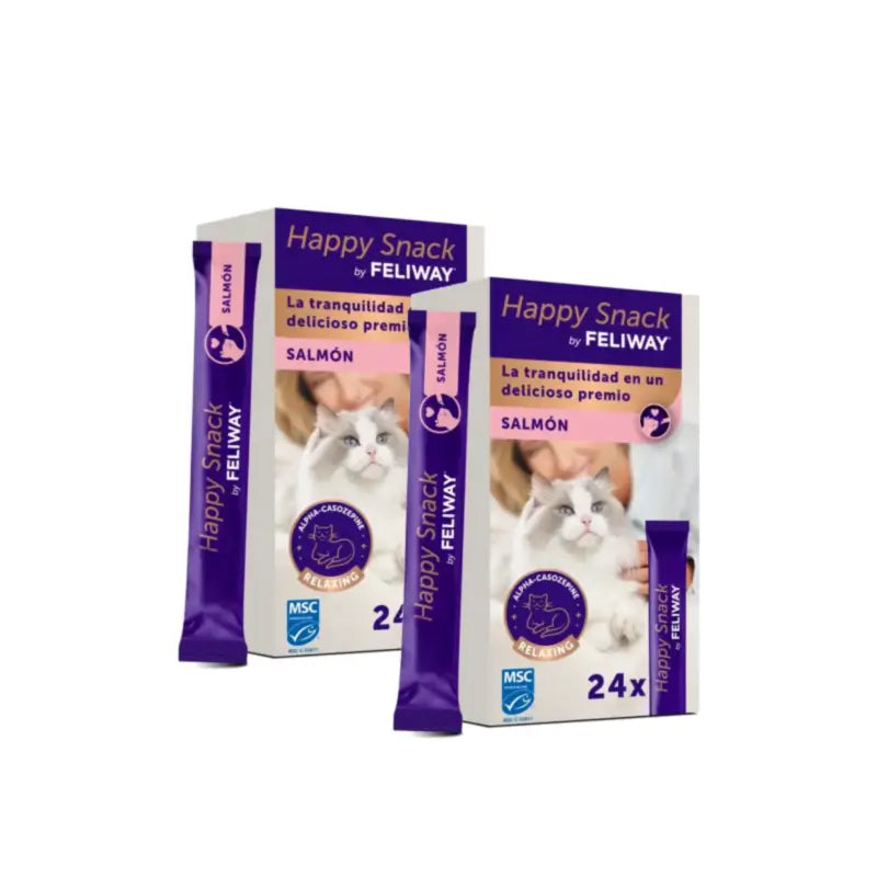 Feliway Happy Snack al gusto di salmone, confezione da 2 x 24 bustine