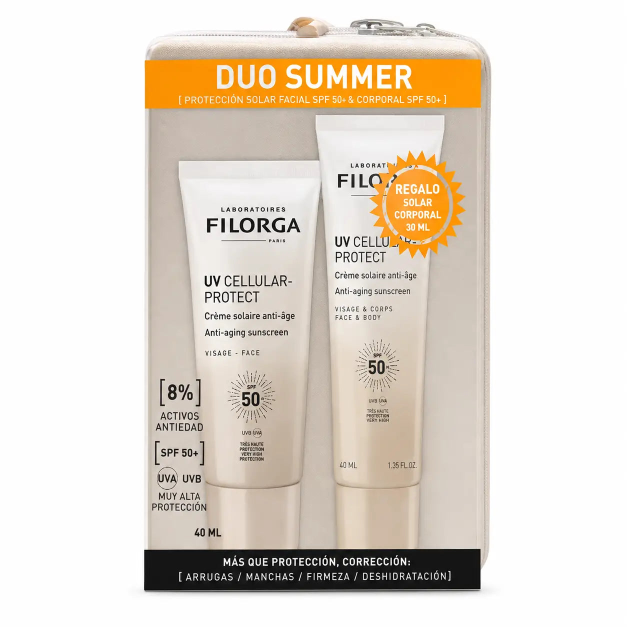 Filorga Pack Uv Cellular-Protect Face SPF 50+ e Uv Cellular-Protect Face & Body 50 ml con trousse in omaggio