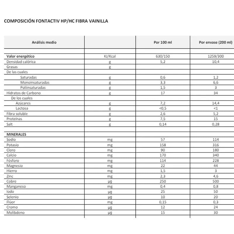 Fontactiv hp/hc Fibra al gusto di vaniglia 200ml x 24 flaconi