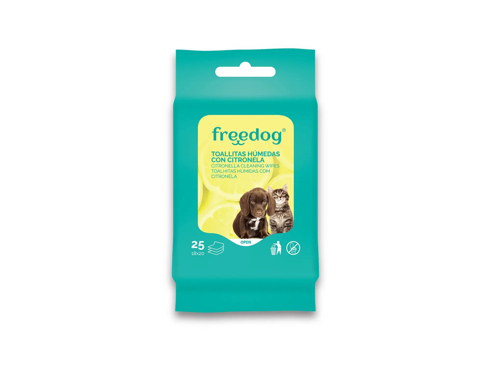 Freedog Salviette umidificate tascabili alla citronella 25 Ud 18X20Cm