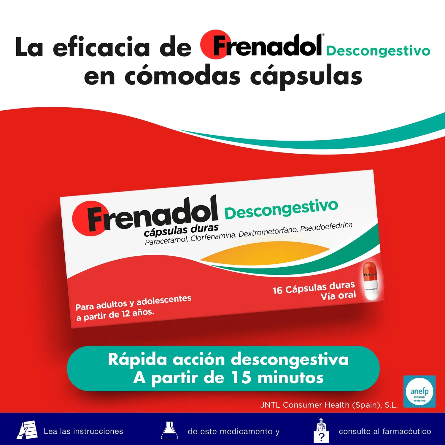 FRENADOL® Decongestionante antinfluenzale, uso orale, 16 capsule