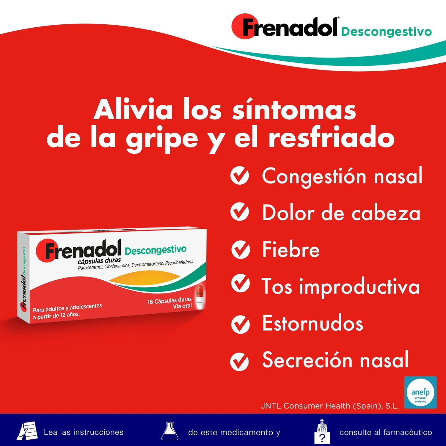 FRENADOL® Decongestionante antinfluenzale, uso orale, 16 capsule