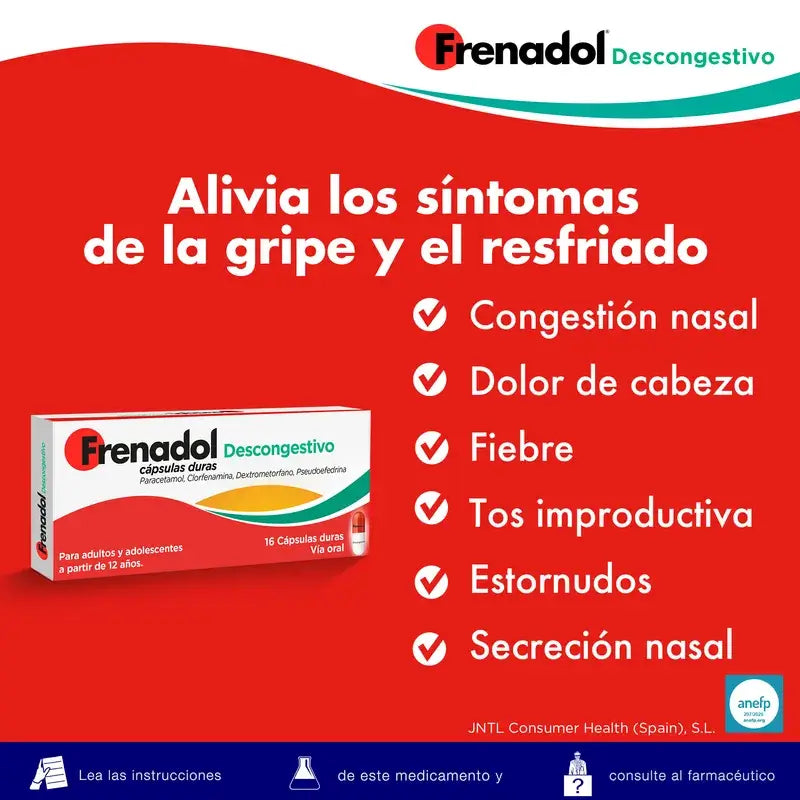 FRENADOL® Decongestionante antinfluenzale, uso orale, 16 capsule