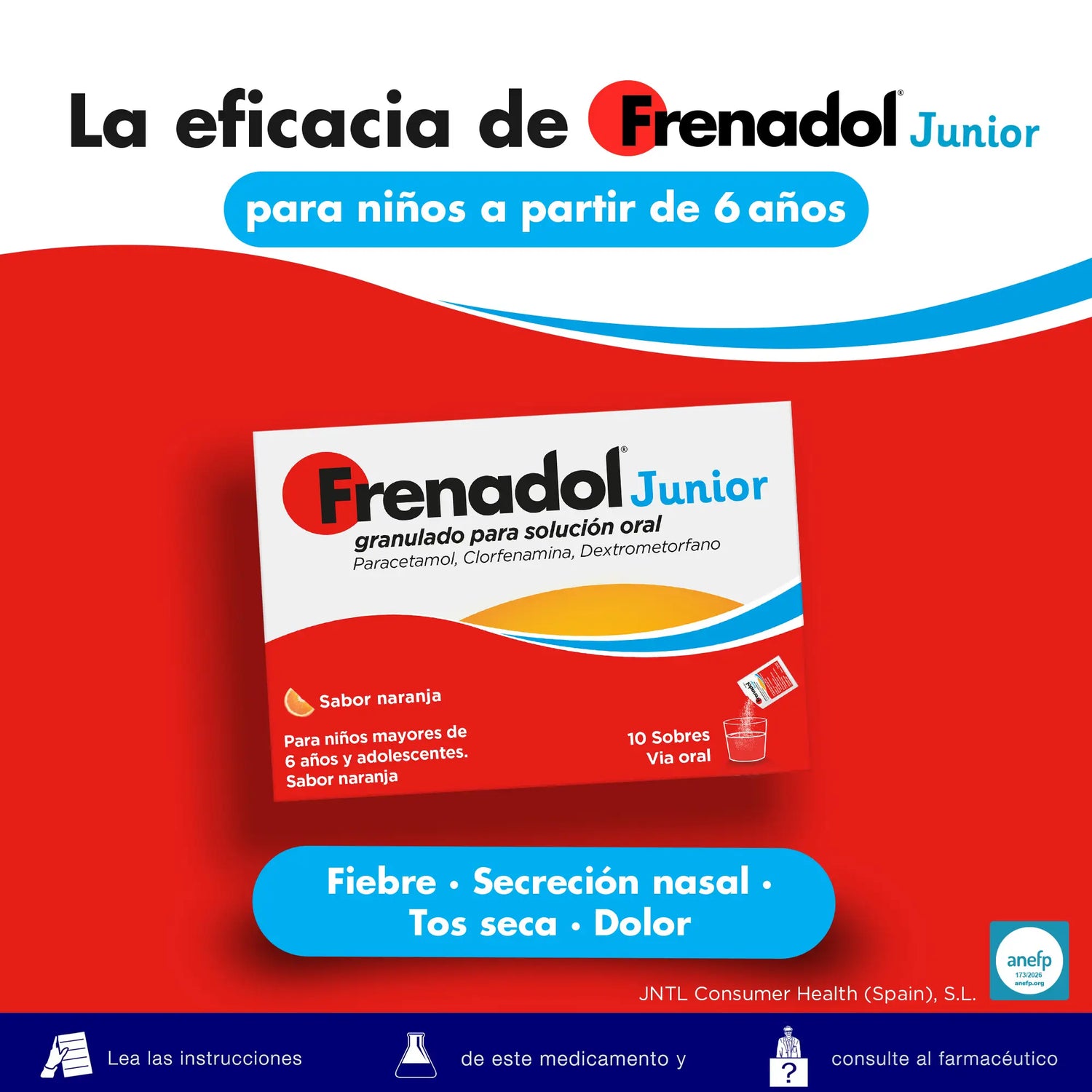 Frenadol Junior Antinfluenzale per bambini, gusto arancia, uso orale, 10 bustine