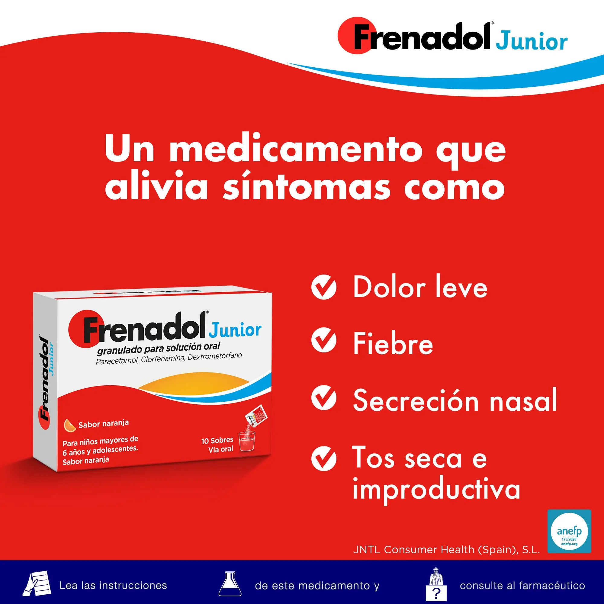 Frenadol Junior Antinfluenzale per bambini, gusto arancia, uso orale, 10 bustine