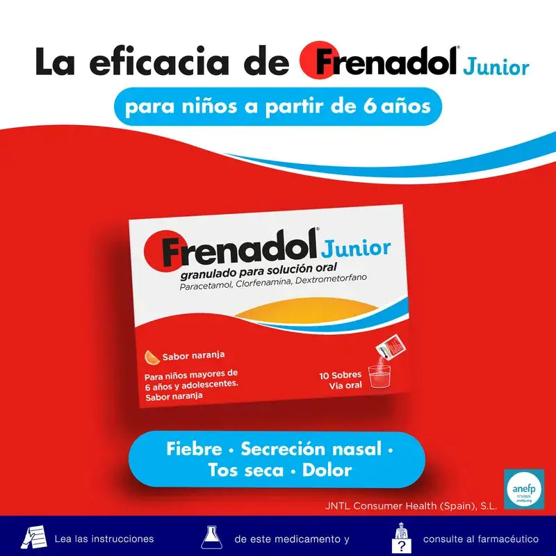 Frenadol Junior Antinfluenzale per bambini, gusto arancia, uso orale, 10 bustine