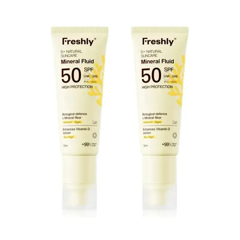 Freshly D+ Natural Suncare Mineral Fluid Spf50, Confezione 2 x 50 ml