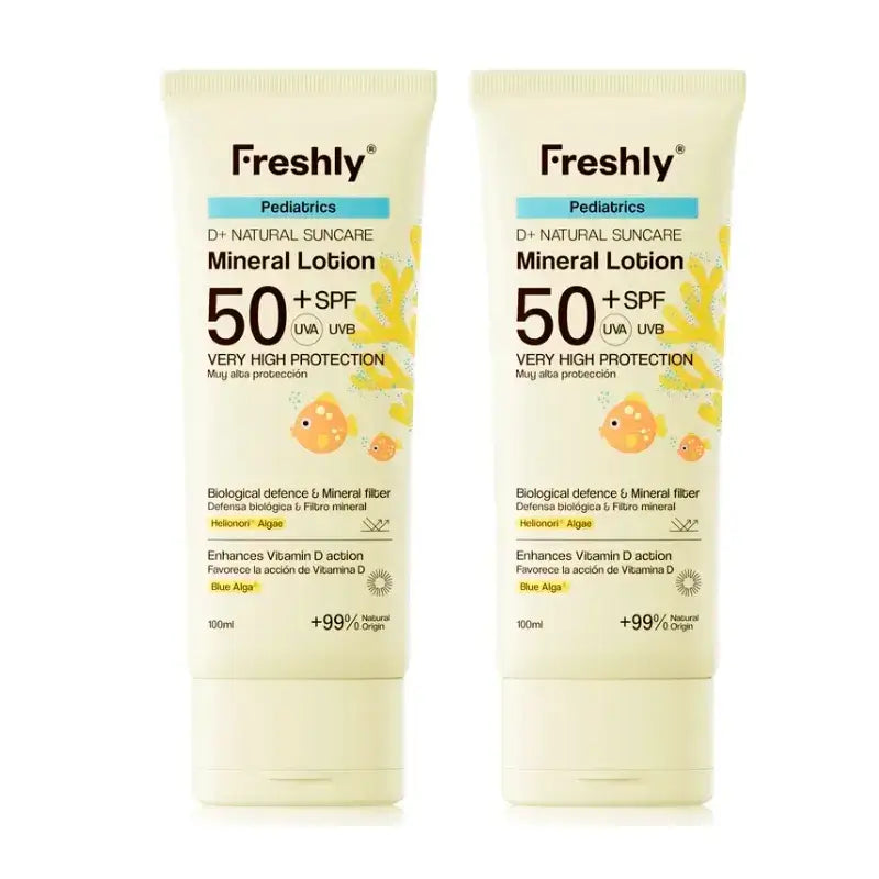 Freshly Pediatrics D+ Natural Suncare Mineral Lotion Spf50, Confezione 2 x 100 ml