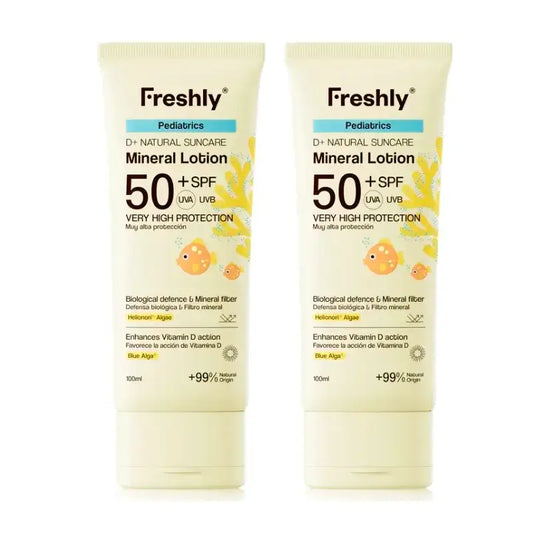 Freshly Pediatrics D+ Natural Suncare Mineral Lotion Spf50, Confezione 2 x 100 ml