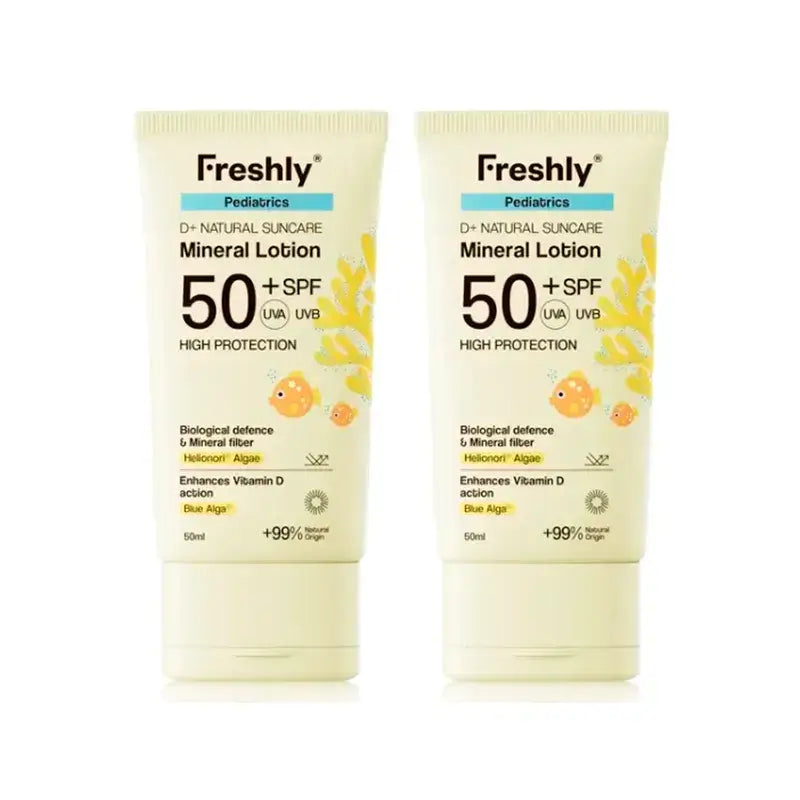 Freshly Pediatrics D+ Natural Suncare Mineral Lotion Spf50, Confezione 2 x 50 ml