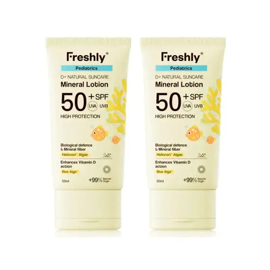 Freshly Pediatrics D+ Natural Suncare Mineral Lotion Spf50, Confezione 2 x 50 ml