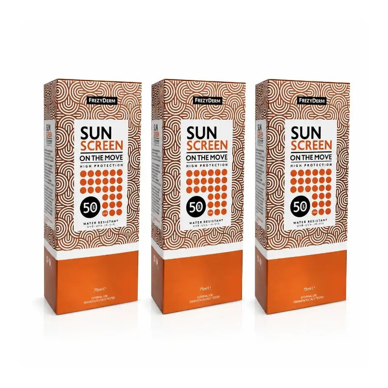 Frezyderm Schermo solare in movimento alta protezione Spf 50 Confezione 3 x 75 Ml