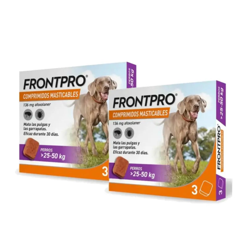 Frontpro Antiparassitario per cani da 25-50 kg (XL), confezione da 2 x 3 compresse masticabili