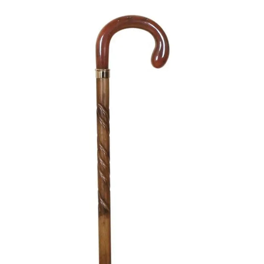 Garcia 1880 Bastone da passeggio in faggio intagliato, manico a palo in madreperla, con gomma