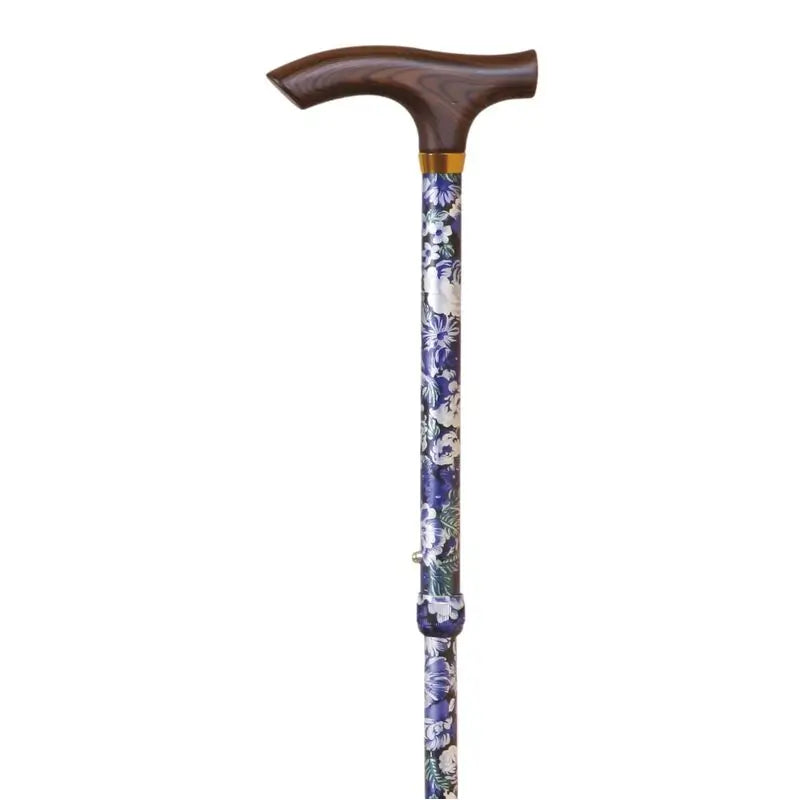 García 1880 Stampella pieghevole Fiori blu stampati Polsino in legno