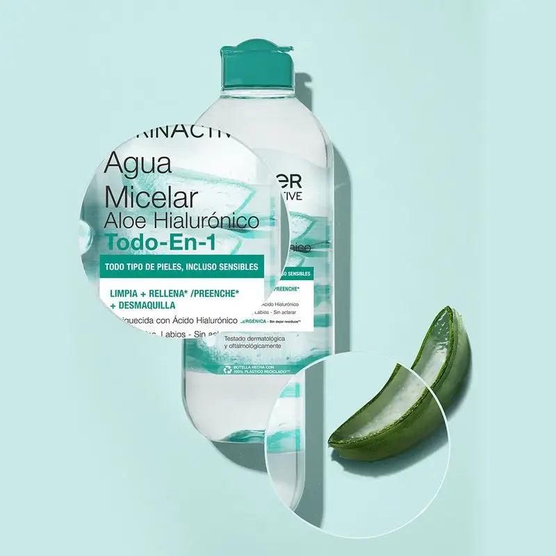 Garnier Aloe Hyaluronic Acqua Micellare Tutto In 1 Deterge, Rimuove il Make-Up e Ripristina Viso, Occhi, Labbra - Senza Risciacquo
