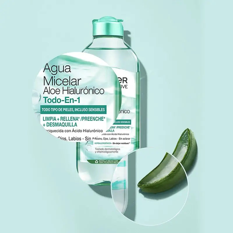 Garnier Aloe Hyaluronic Acqua Micellare Tutto In 1 Deterge, Rimuove il Make-Up e Ripristina Viso, Occhi, Labbra - Senza Risciacquo