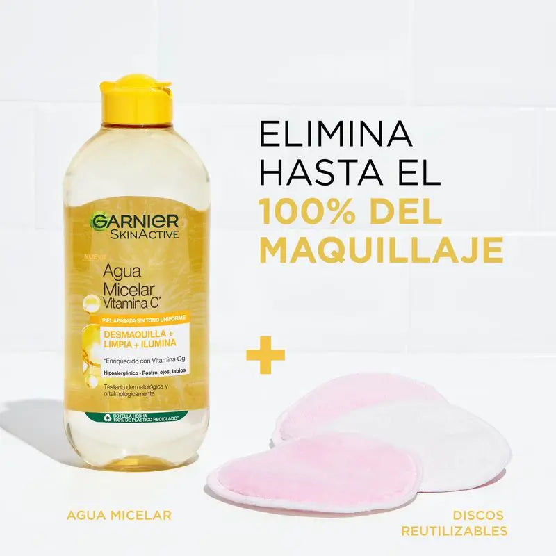 Garnier Acqua Micellare alla Vitamina C Deterge, rimuove il trucco e illumina la pelle spenta. Formula ipoallergenica - 400 ml