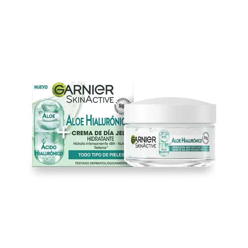 Garnier Aloe Hyaluronic Crema giorno con Aloe Vera + Acido Ialuronico. Idrata intensamente 48H - Nutre - Reintegra.